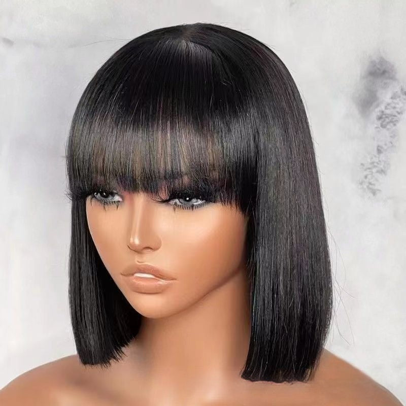 Hair Wig BOB With Bangs Realistic Look Lace Split Top Black Bob haircut