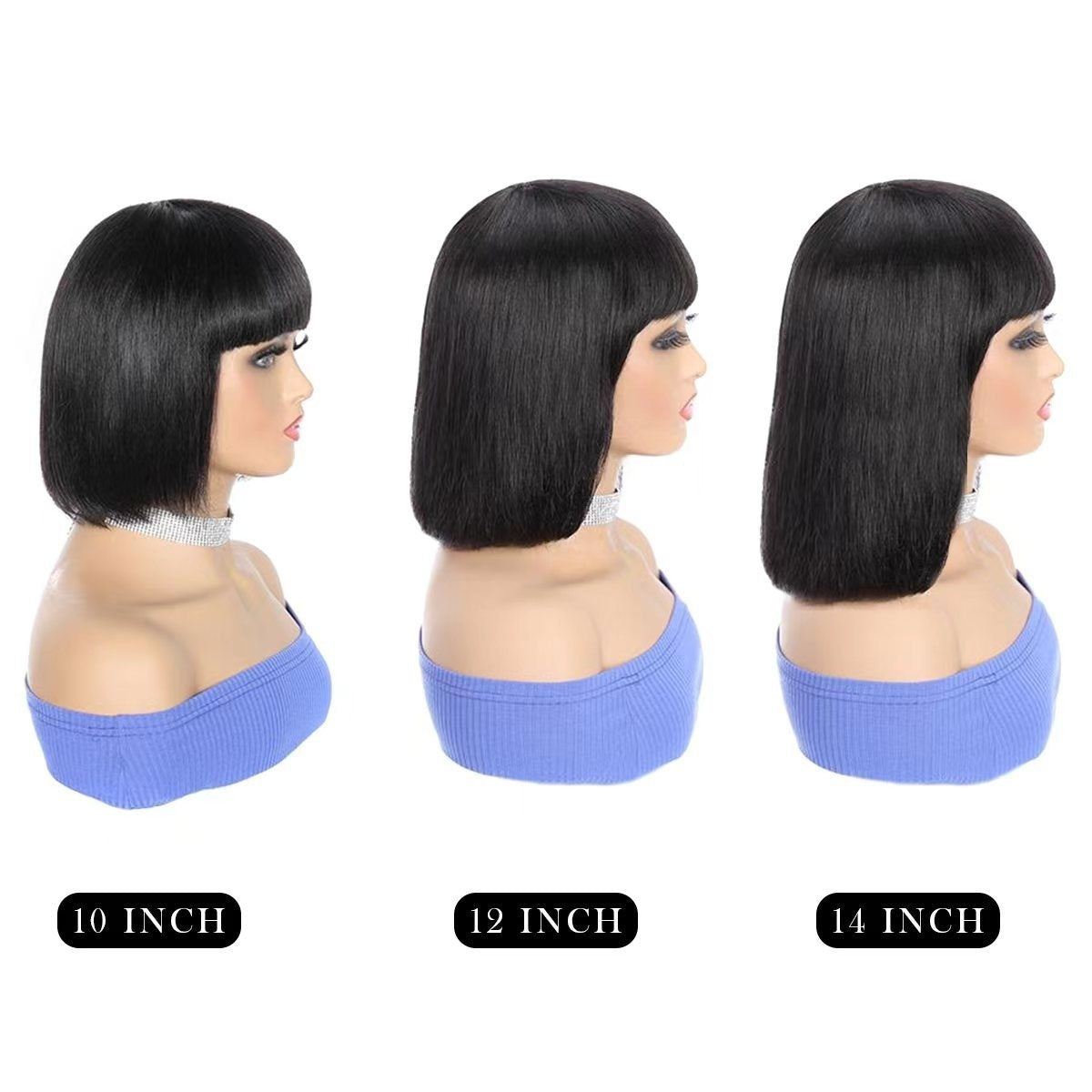 Hair Wig BOB With Bangs Realistic Look Lace Split Top Black Bob haircut