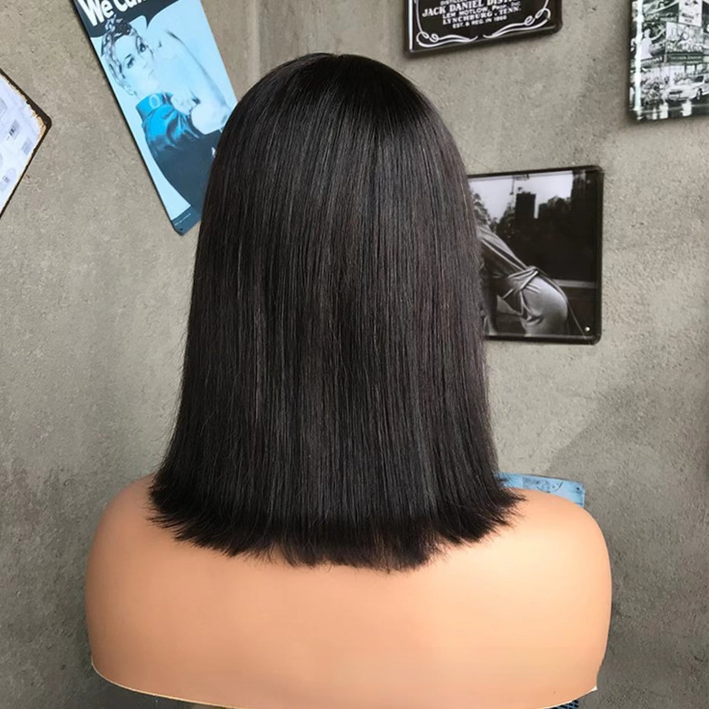 Hair Wig BOB With Bangs Realistic Look Lace Split Top Black Bob haircut